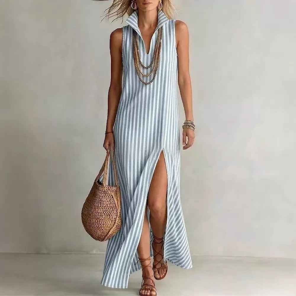 Striped Camisole Dress for Women - Elegant Commuter, A-line Maxi Skirt