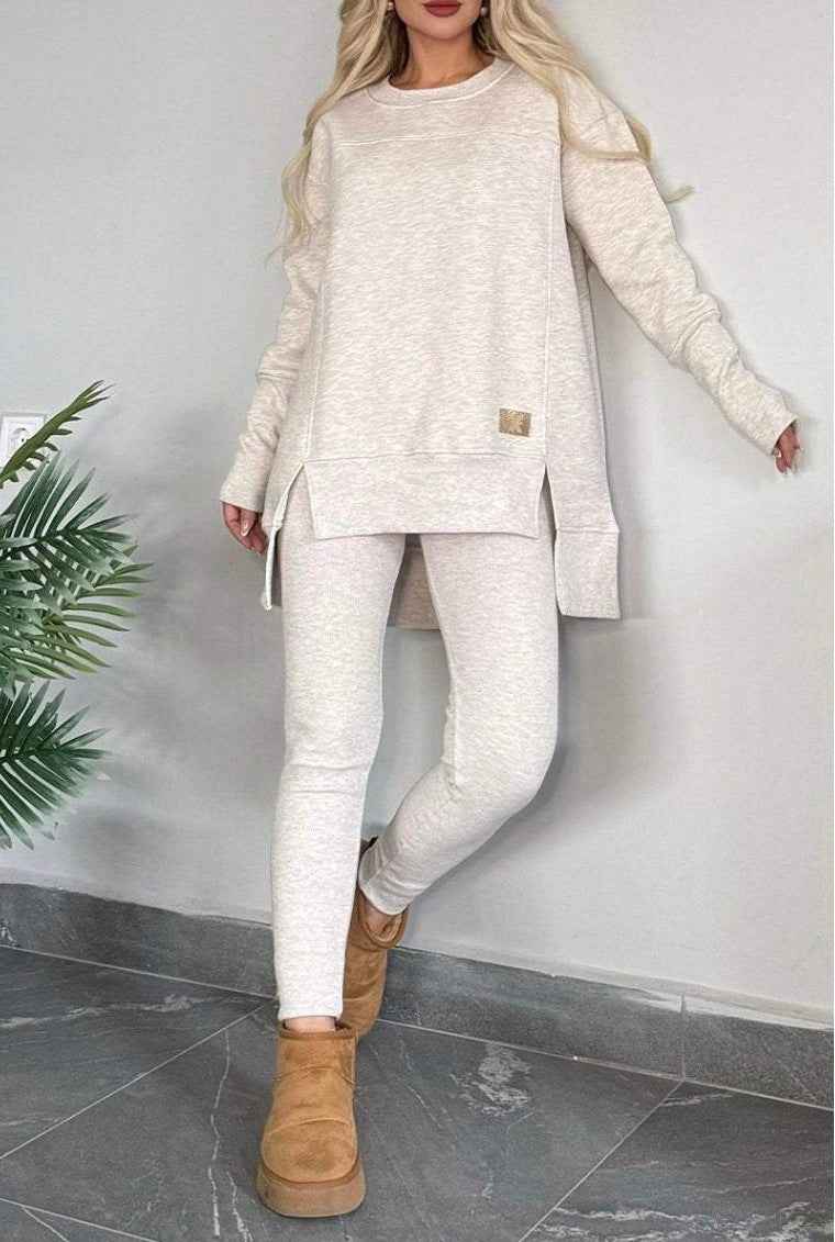 Slit Detail Two-Piece Suit: Elegant Top & Matching Trouser Set