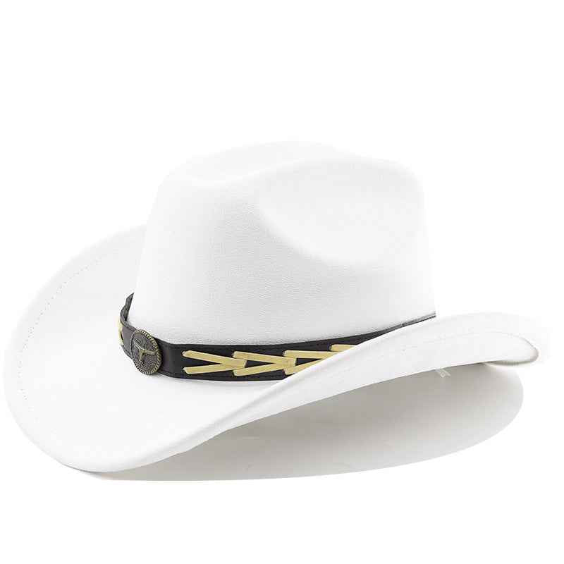 Cowhide Belt Suede Trim Western Cowboy Hat - Polished Style