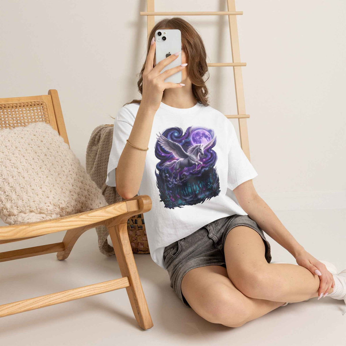 Celestial Pegasus Galaxy Moon Cotton T-Shirt - Cosmic Fantasy Graphic Tee