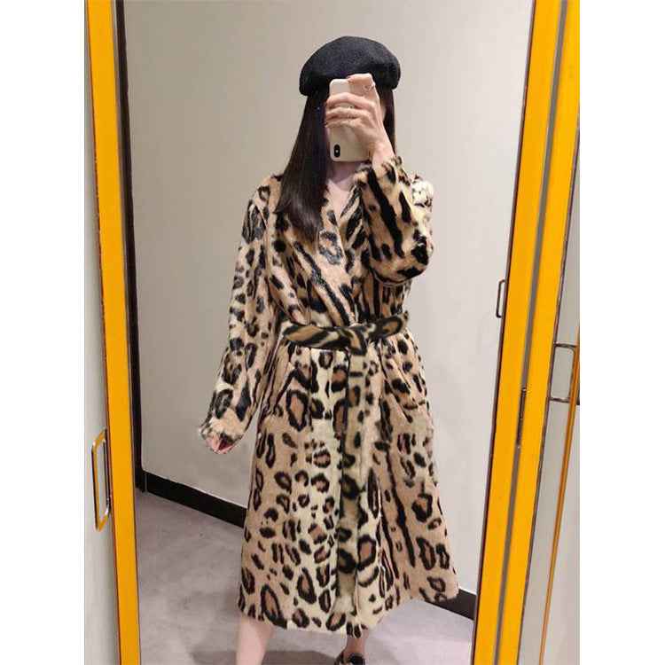 Long Plush Coat Women's Coat Belt Trench Coat
