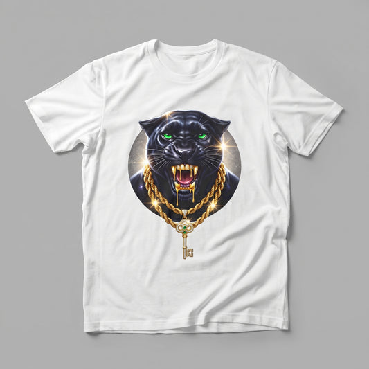 Luxus Black Panther Goldkette & Schlüssel T-Shirt
