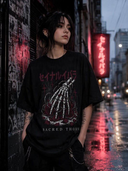 T-Shirt — Sacred Thorn Skeleton Hands Graphic Tee (セイナルイバラ)