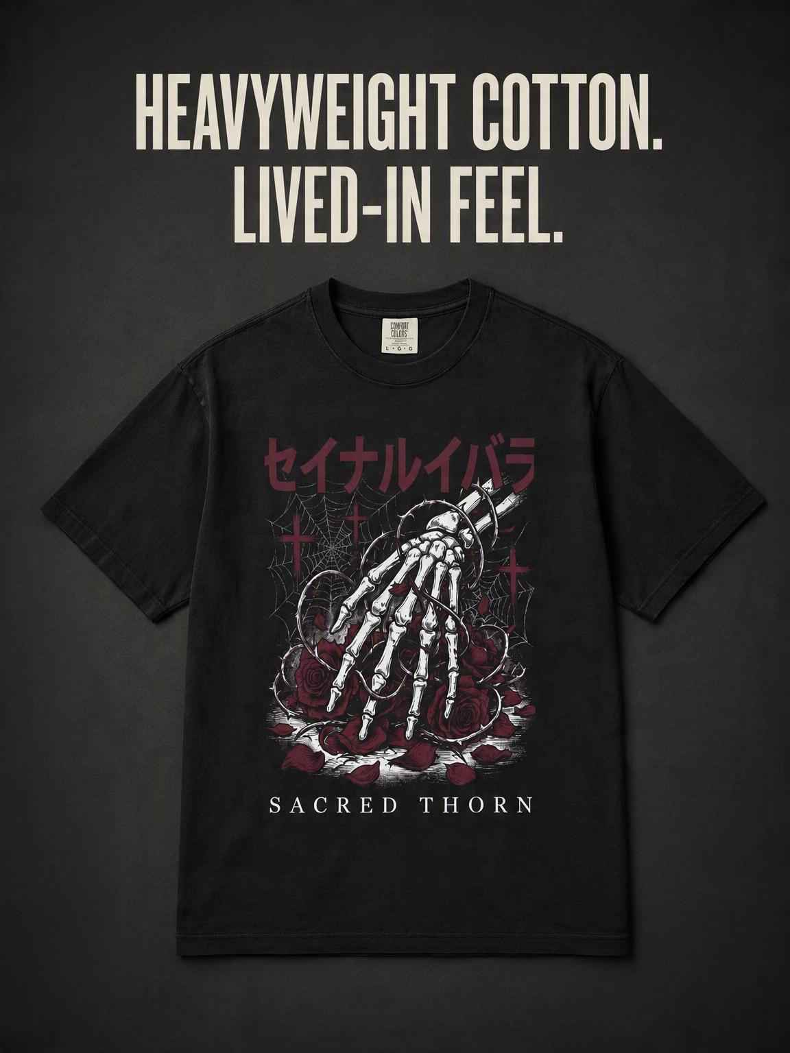 Dark Poetry Graphic Tee: Japanese Skeleton Hand Design