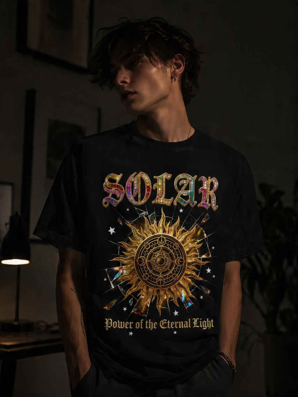 Vintage Sun Print Graphic T-Shirt - Retro Solar Symbol Design