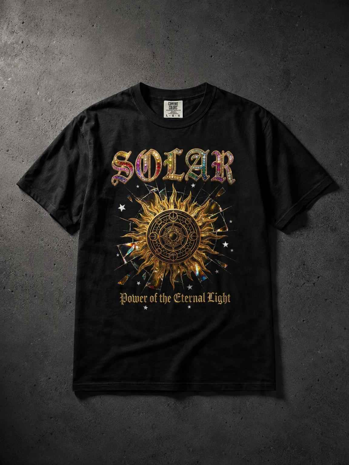 Vintage Sun Print Graphic T-Shirt - Retro Solar Symbol Design