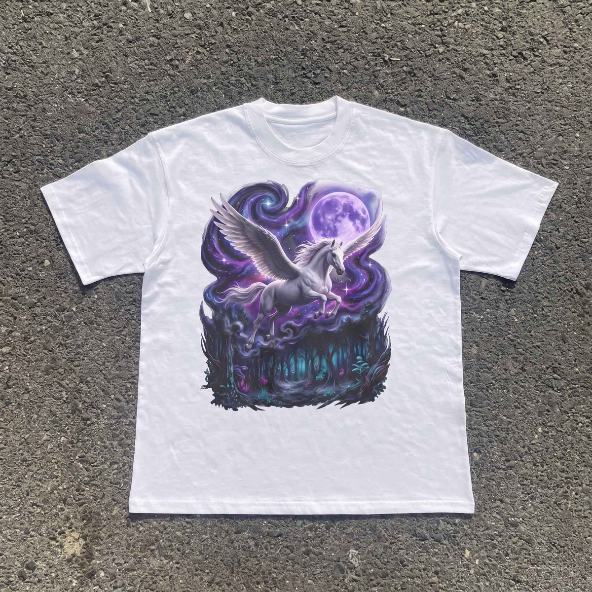 Celestial Pegasus Galaxy Moon Cotton T-Shirt - Cosmic Fantasy Graphic Tee