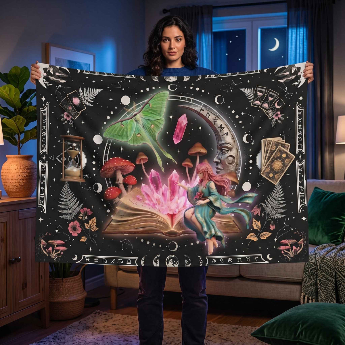 Celestial Witchy Tapestry Wall Hanging - Enchanted Decor for Any Room