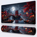 Japanese Red Pagoda Aesthetic XL Desk Mat - Stylish Dark Design for Workspace