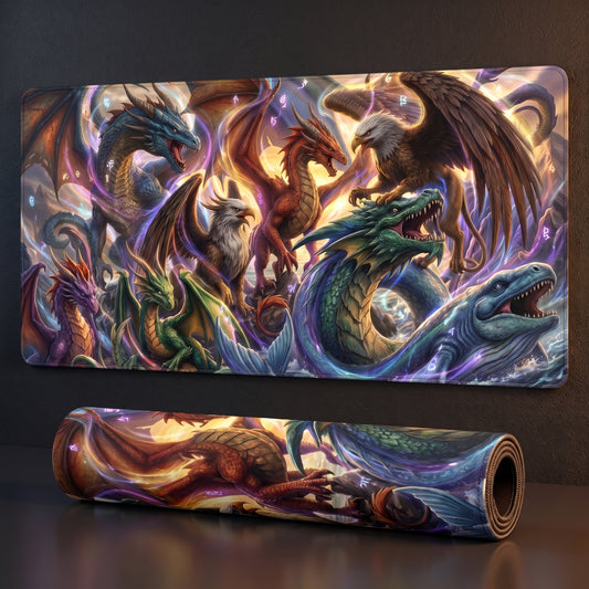 Epische Drachen-Schreibtischunterlage, Fantasy-Gaming-Mauspad, große Tastaturunterlage, Mythical Beast Schreibtisch-Organizer-Dekor, rutschfestes D&D-Setup-Zubehör