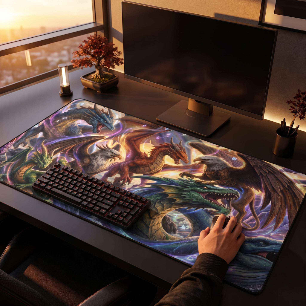 Epic Dragon Gaming Desk Mat - Fantasy Keyboard Organizer Decor