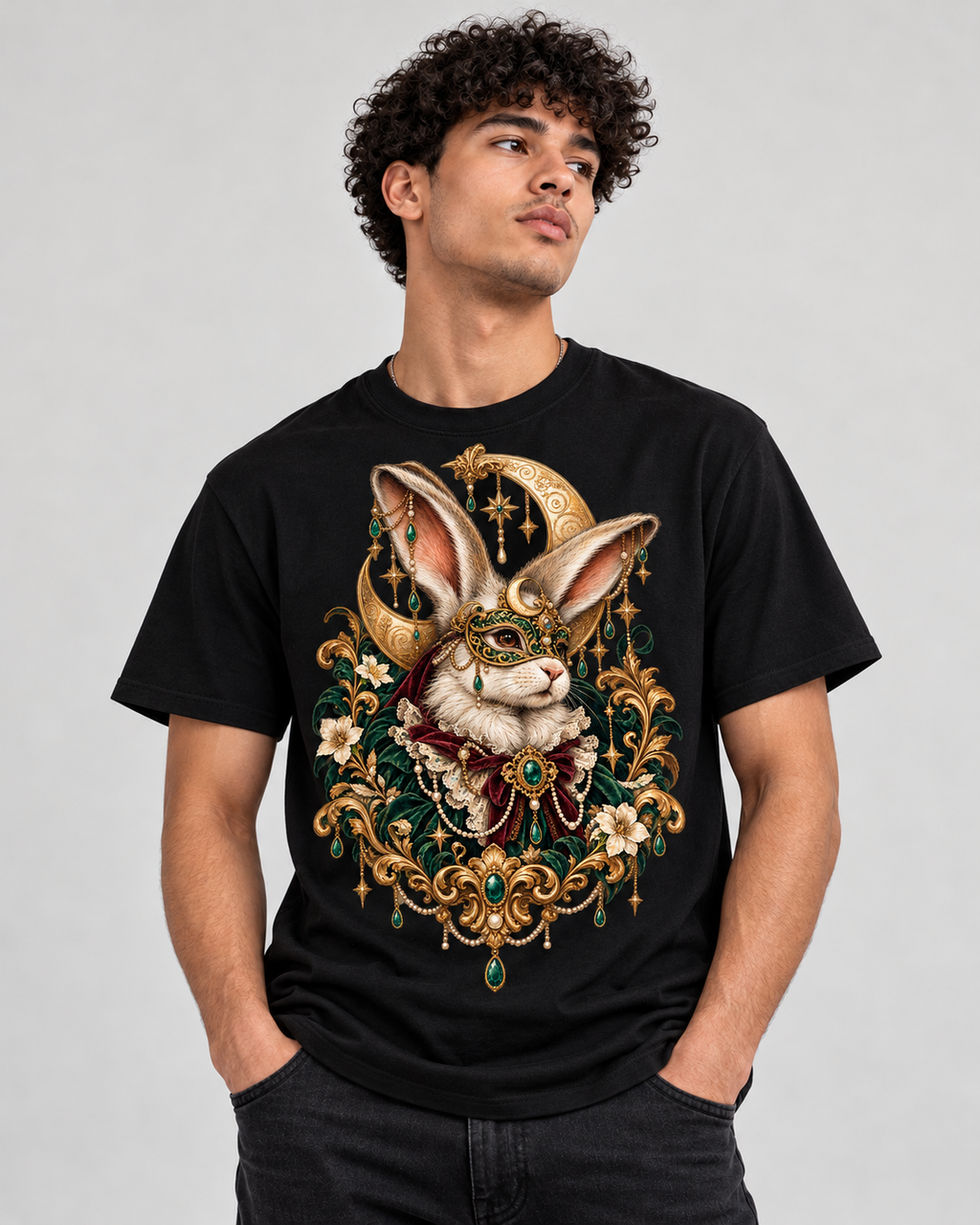Velvet Masquerade Rabbit Graphic Tee | Gothic Baroque Bunny Shirt | Gildan 5000