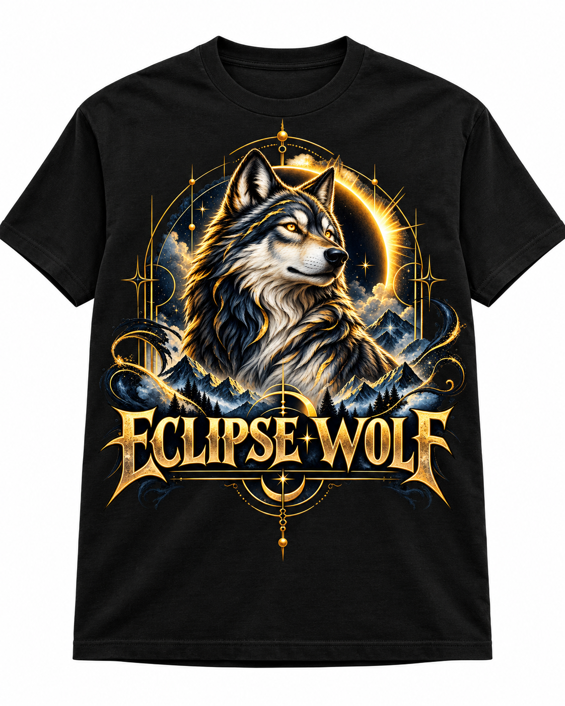 Eclipse Wolf Graphic Tee | Celestial Wolf Streetwear | Gildan 5000
