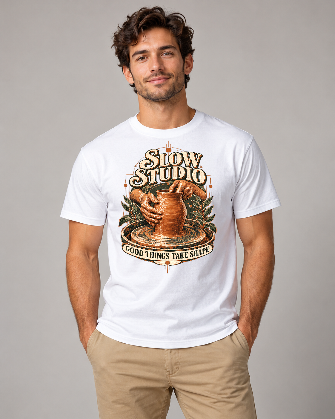 Slow Studio Pottery Wheel Graphic Tee | Good Things Take Shape | Gildan 5000
