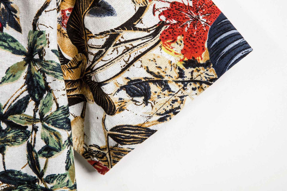 Vintage Floral Linen Shirt: Lightweight Button-Up Urban Casual