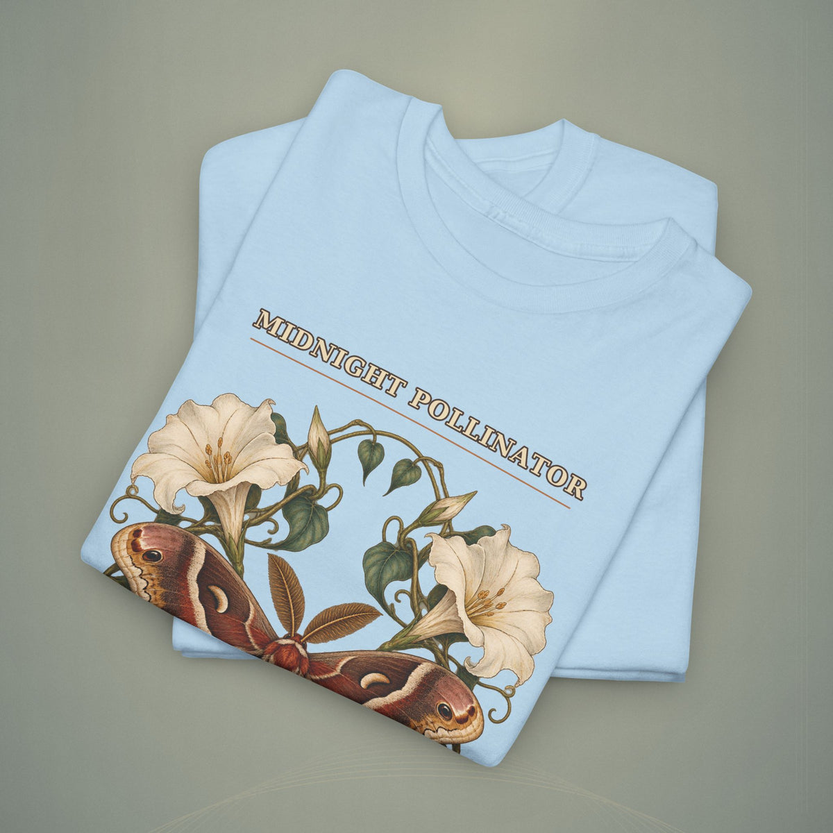 Midnight Pollinator Cecropia Moth & Moonflower Graphic Tee | Vintage Botanical Night Garden Shirt