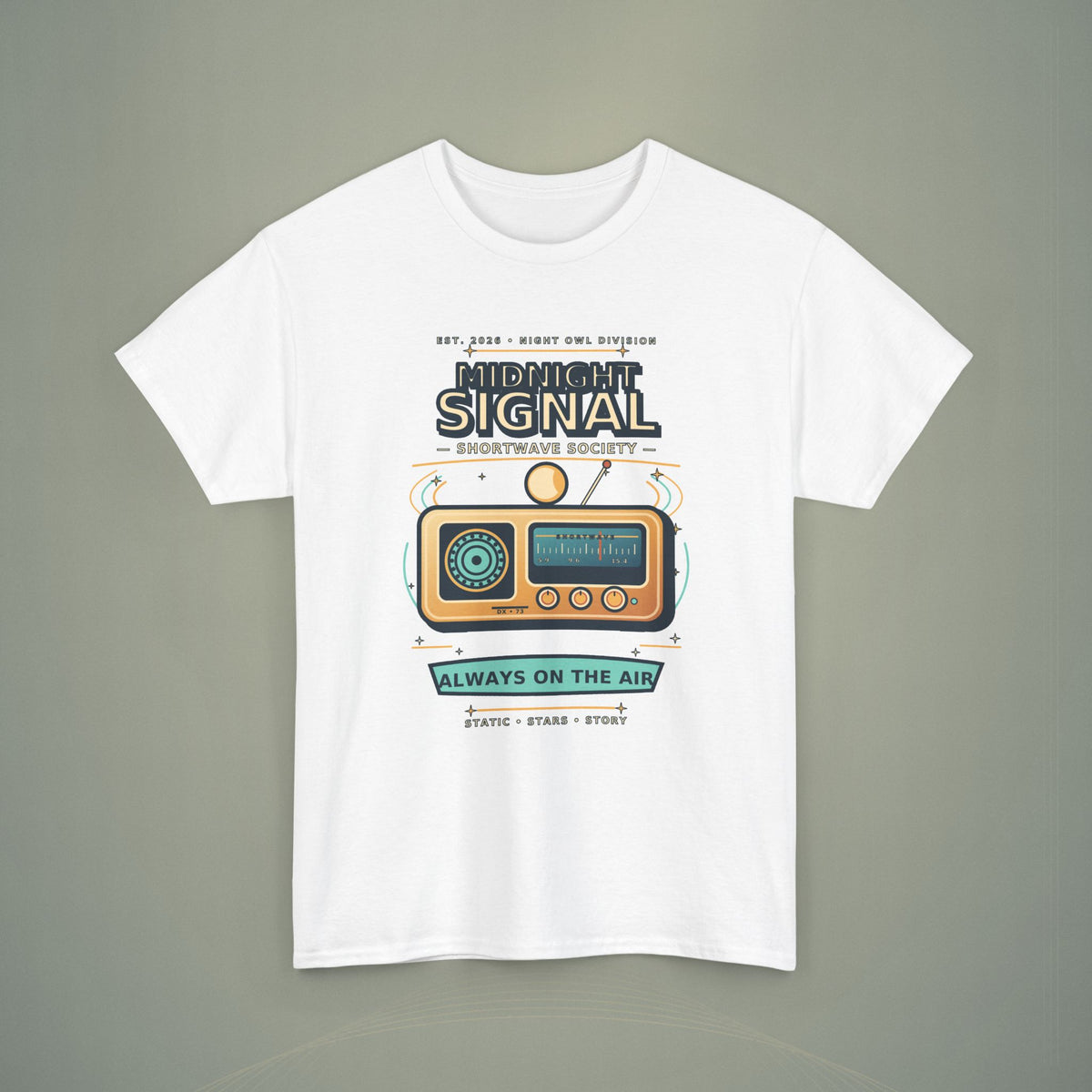 Midnight Signal Shortwave Society Tee | Vintage Ham Radio Operator Graphic Shirt | Gildan 5000