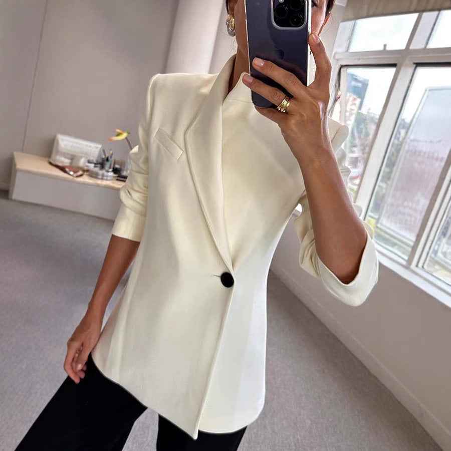 Satin One-Button Blazer - Women's Elegant Loose Fit Long Sleeve Jacket