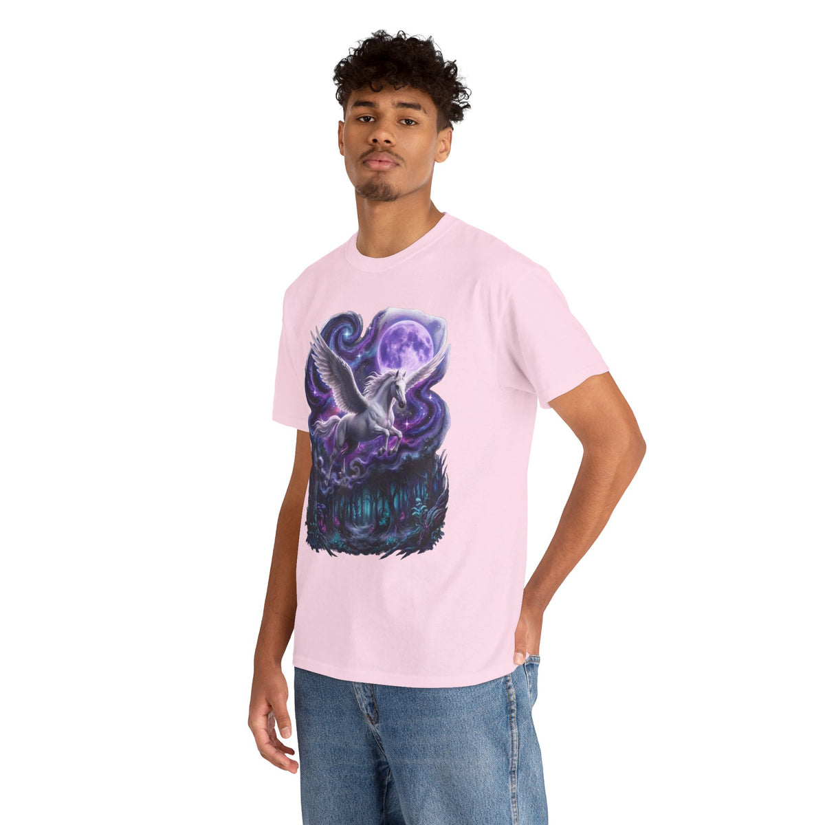 Celestial Pegasus Galaxy Moon Cotton T-Shirt - Cosmic Fantasy Graphic Tee