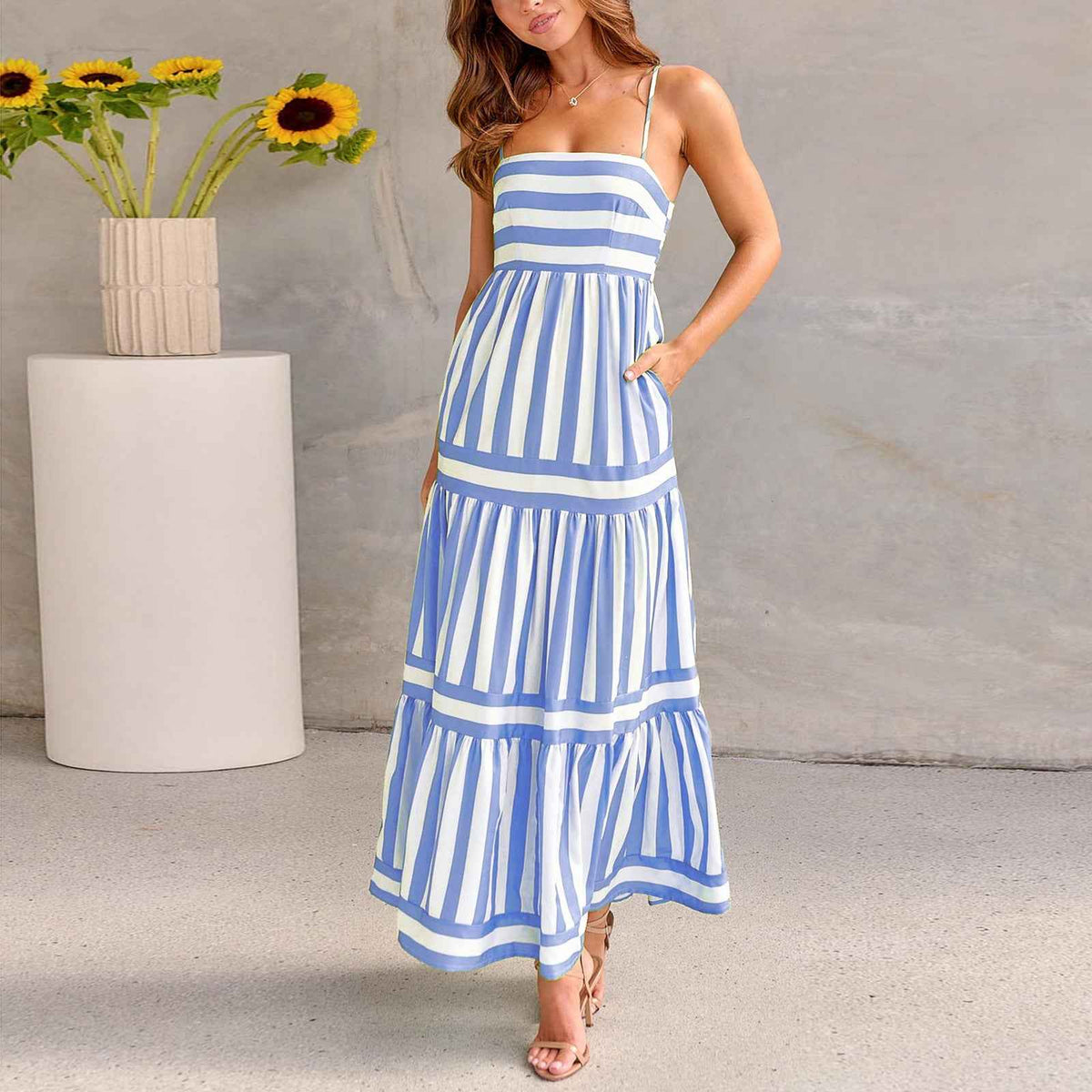 Summer Striped Backless Suspender Dress - Unique & Stylish Beachwear for Women