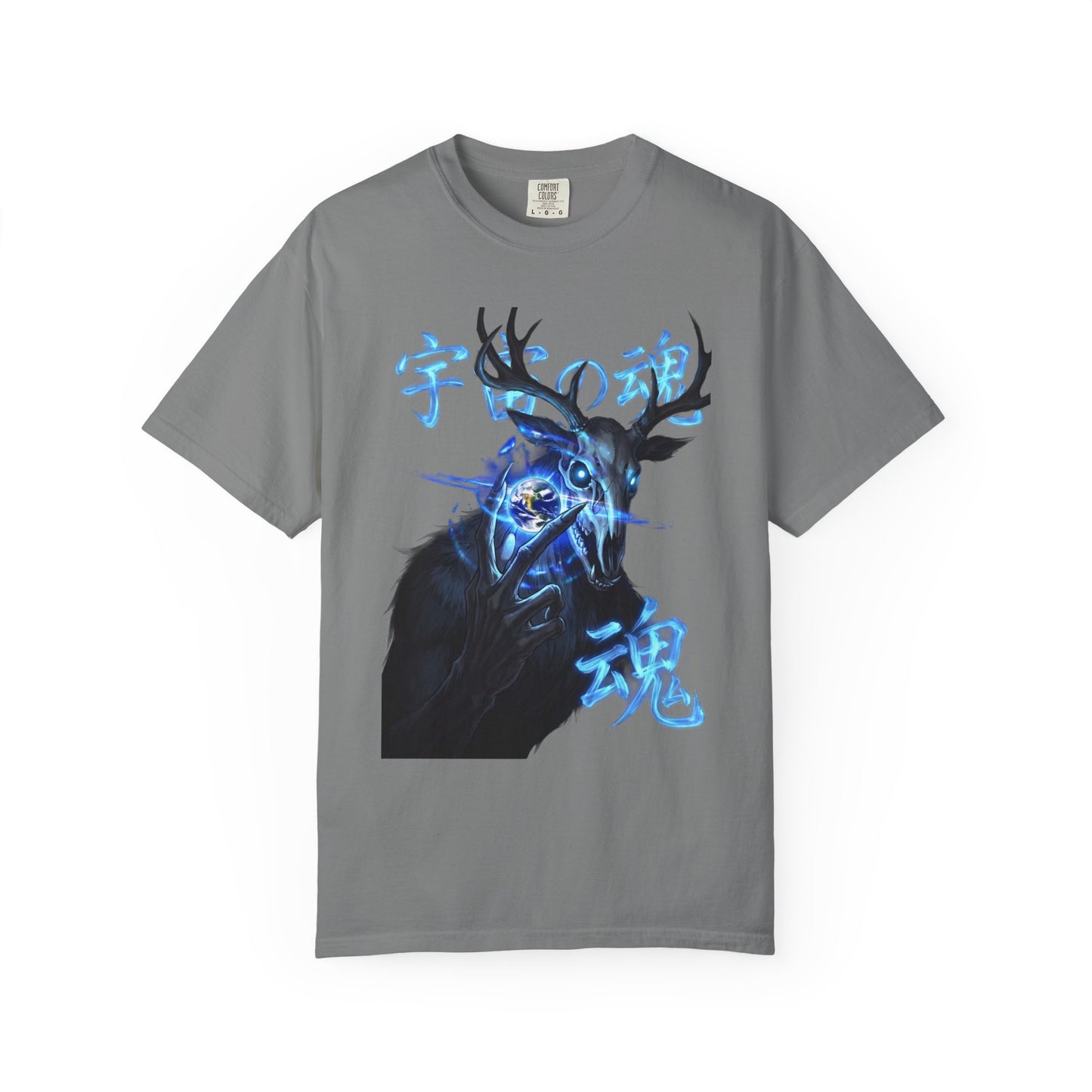 Y2K Cyberpunk Cosmic Skull T-Shirt Blue Neon Energy Aura Unisex Harajuku Style Streetwear Comfort Colors 1717 Graphic Tee