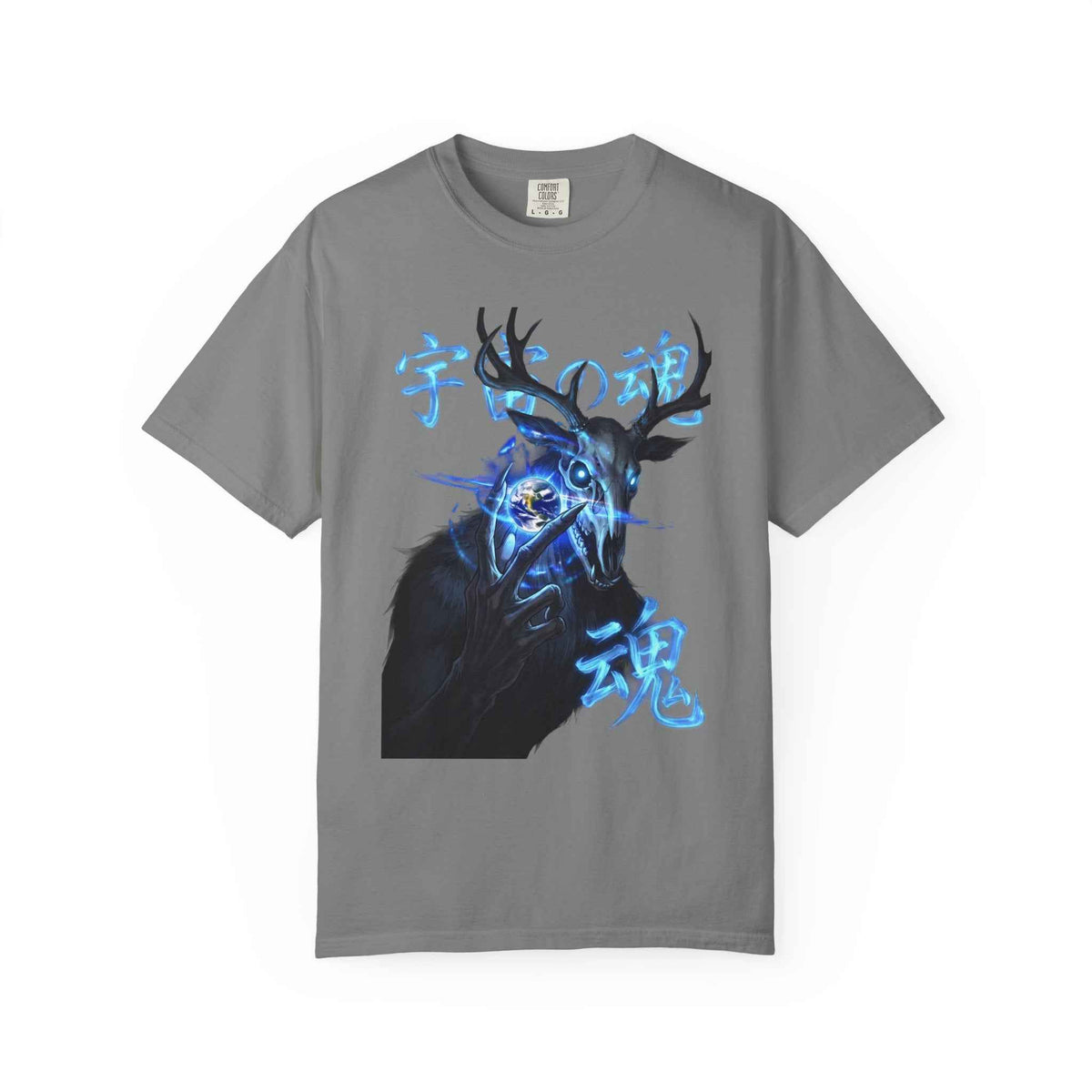 Neon Blue Cosmic Skull Graphic Tee - Unisex Cyberpunk Harajuku Streetwear