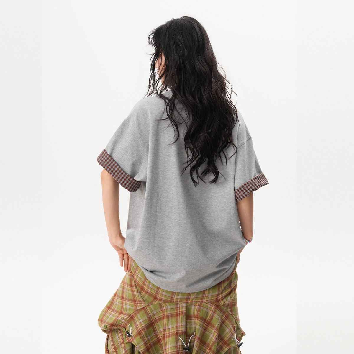 Color-Block Plaid Women's T-Shirt - Modern Streetwear Top
