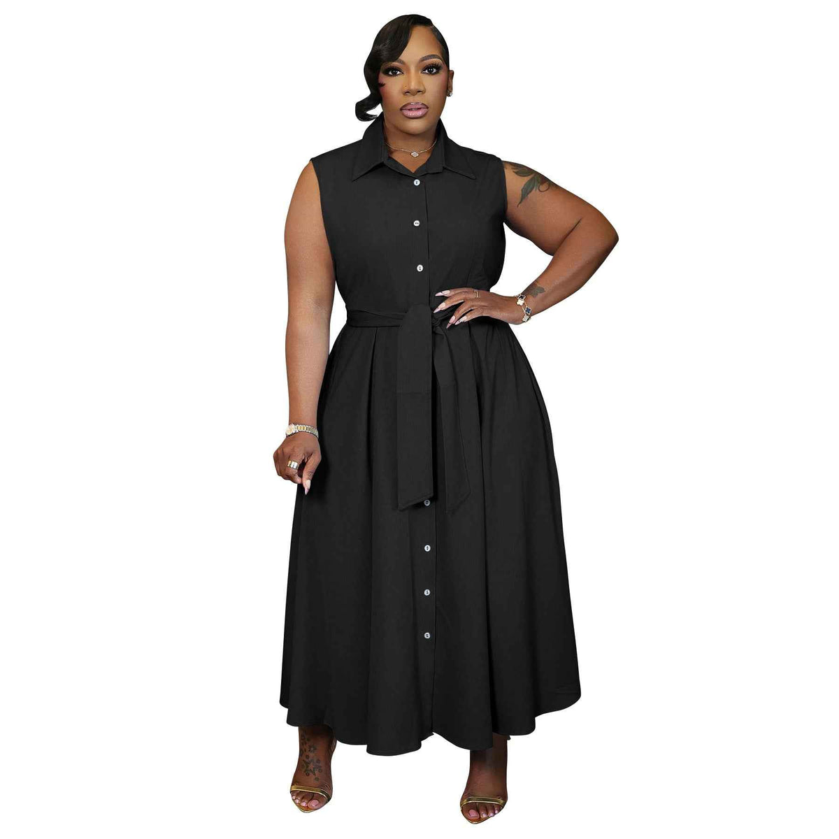 Sleeveless Belled Shirt Dress for Women | Elegant Commuter Style