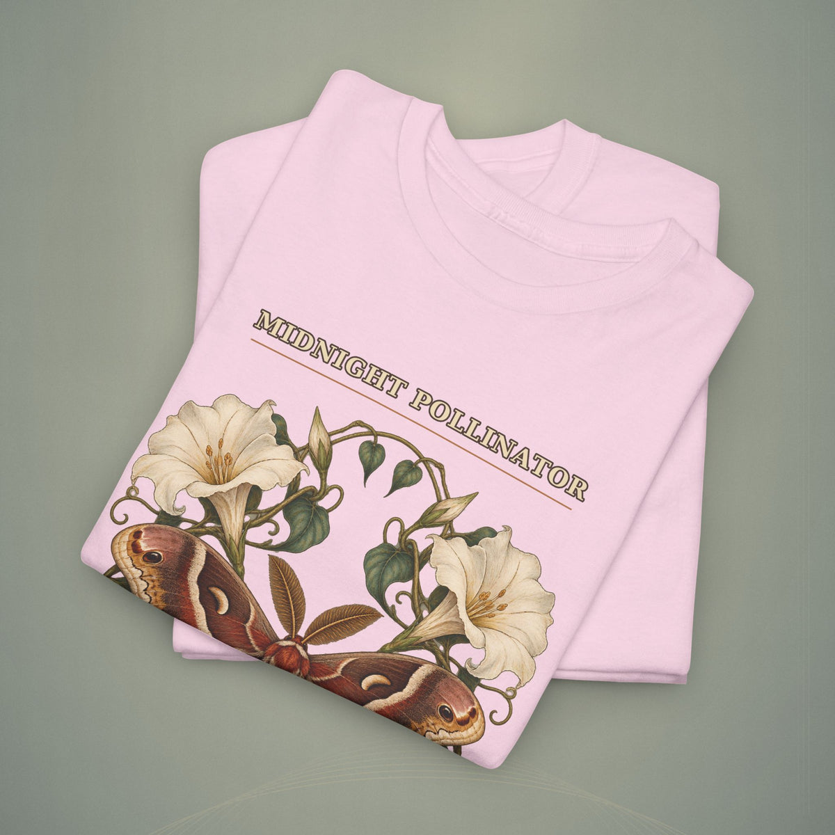 Midnight Pollinator Cecropia Moth & Moonflower Graphic Tee | Vintage Botanical Night Garden Shirt