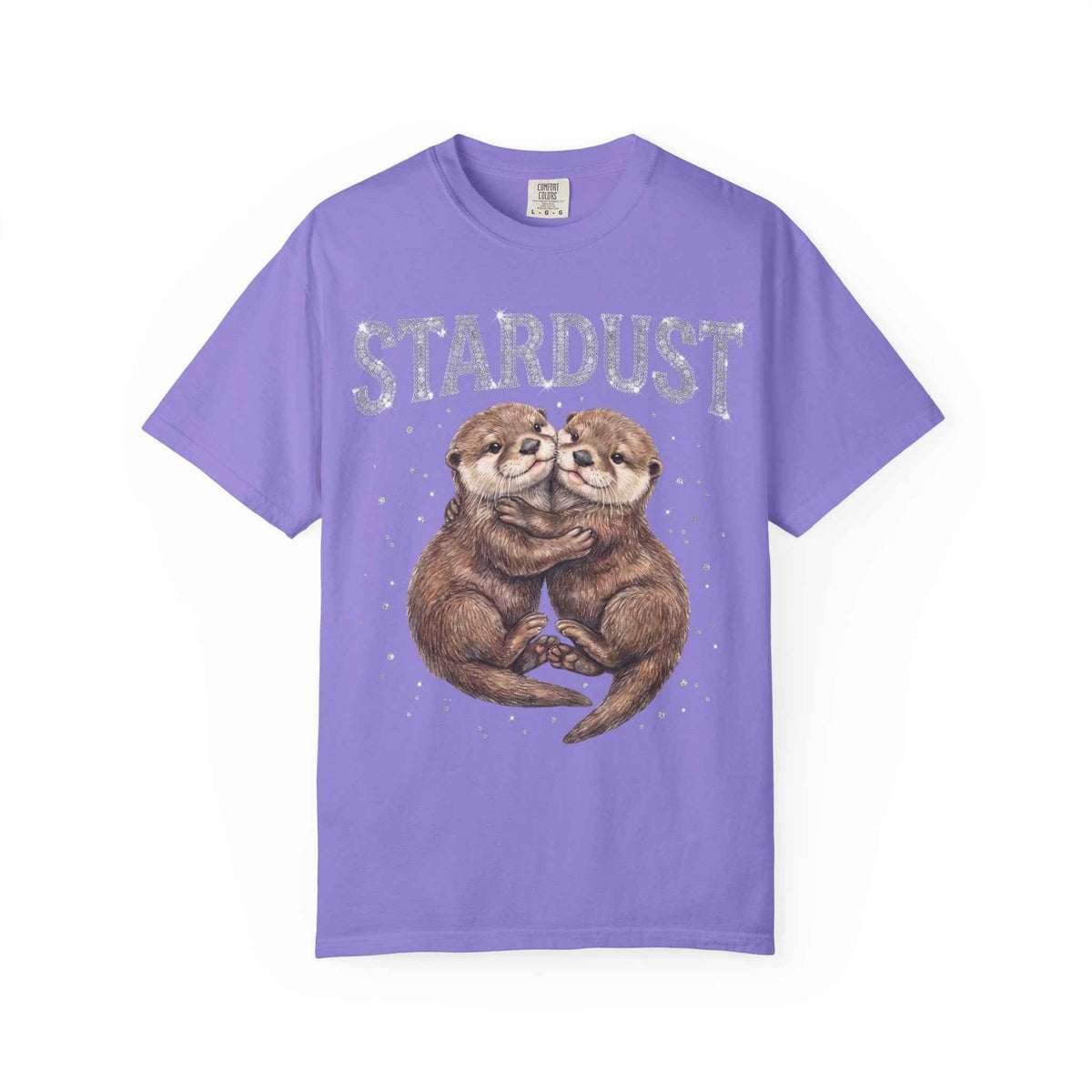 Retro Y2K Stardust Cute Otters Graphic Tee, Heavyweight Rhinestone Font