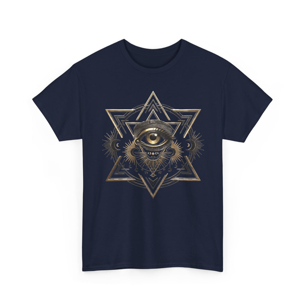 T-Shirt mit mystischem Auge und heiliger Geometrie – Schwerer Baumwoll-Streetwear