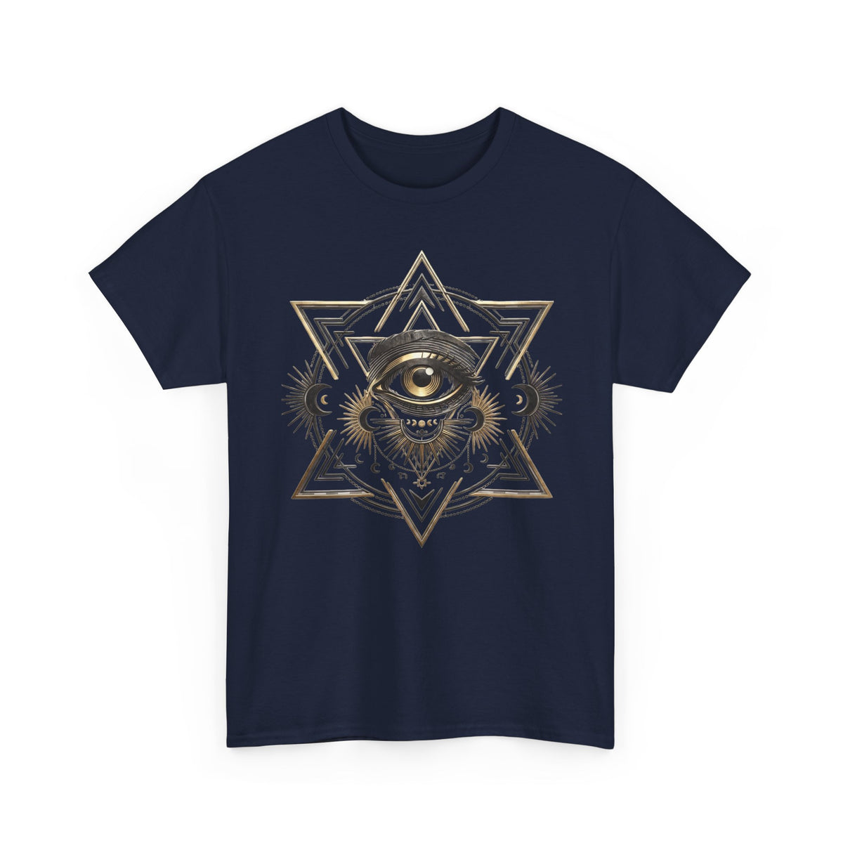 T-Shirt mit mystischem Auge und heiliger Geometrie – Schwerer Baumwoll-Streetwear