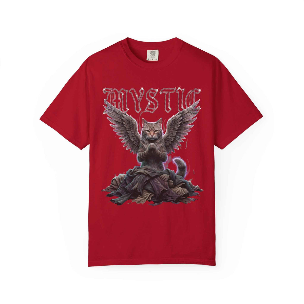 Mystic Cat Gothic Angel Wings Cyberpunk Tee - Dark Aesthetic, 1717 Comfort Colors, Oversized