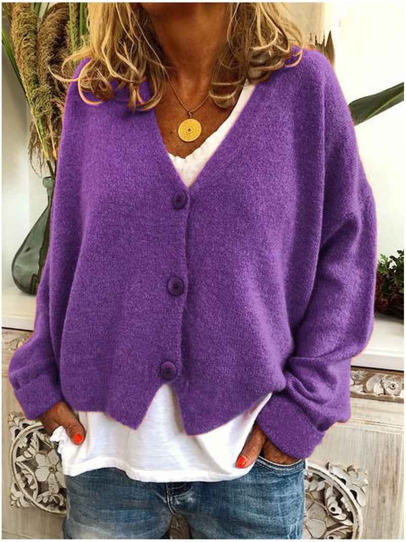 Women's Lightweight Solid Color Cardigan Sweater - European Sizes