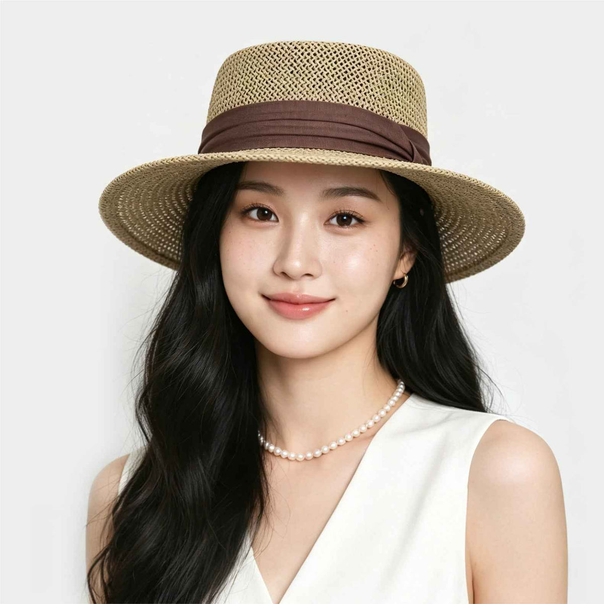 Women's Old Money Style Hollow Flat-top Straw Hat, Summer Versatile Sun Hat For Vacation, Beach & Seaside Sun Protection Straw Fedora