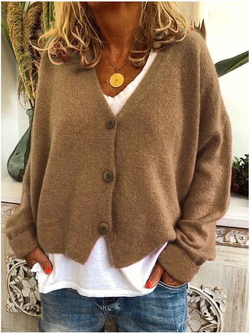 Women's Lightweight Solid Color Cardigan Sweater - European Sizes