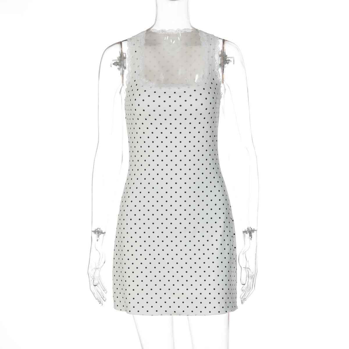Women's Casual Short Sheath Dress - Polka Dot & Backless