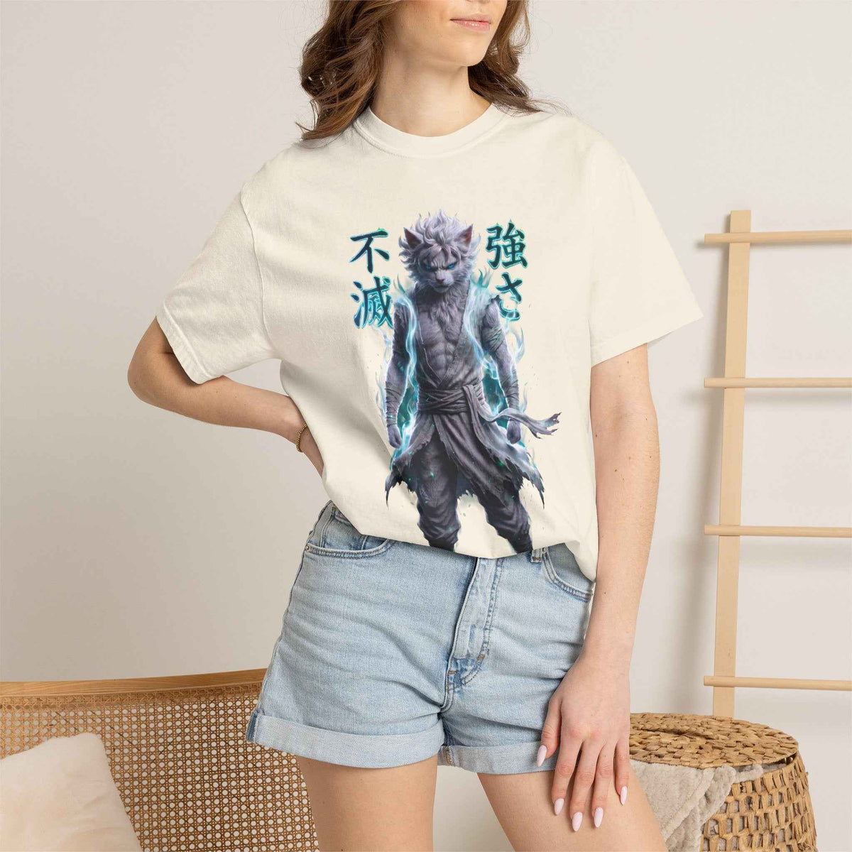 Cyberpunk Cat Warrior Graphic Tee - Harajuku Style, 100% Cotton Premium Tee