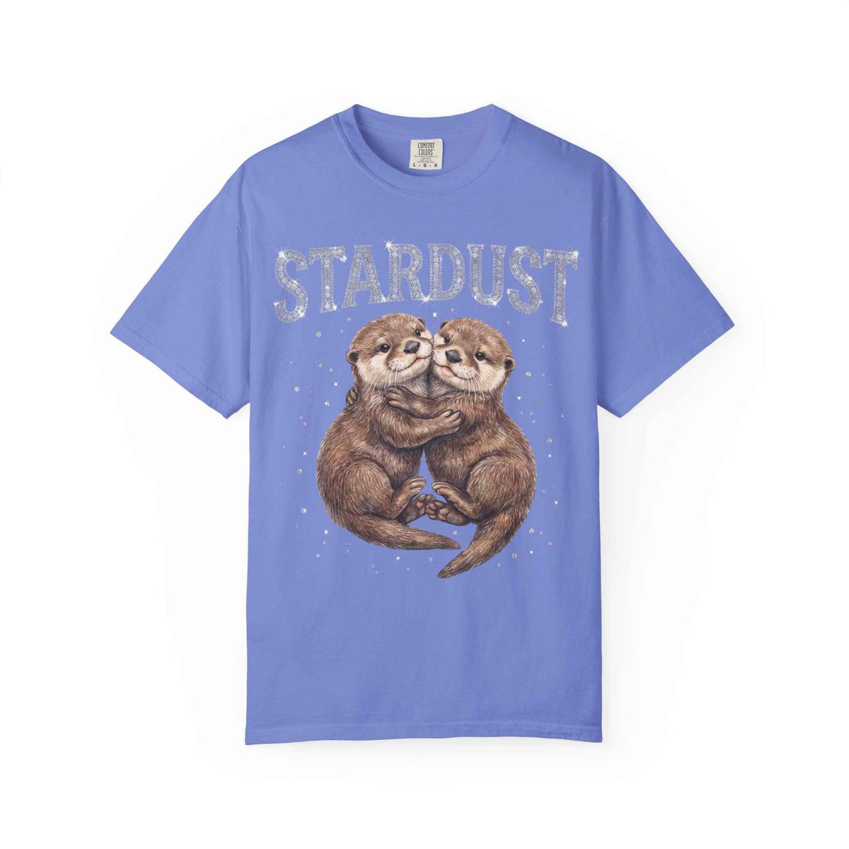 Retro Y2K Stardust Cute Otters Graphic Tee, Heavyweight Rhinestone Font