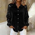 Women's Sequins Long Sleeve Button-Down Blouse - Fashion Statement for Women
