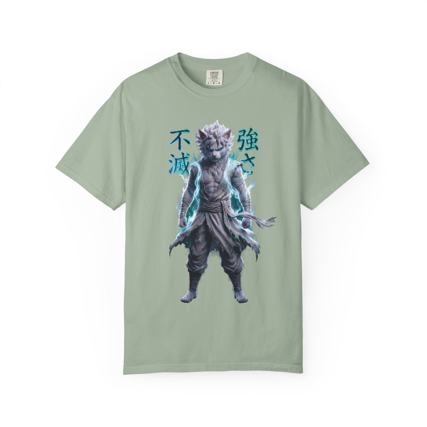 Y2K Cyberpunk Graphic Tee White Silver Cat Warrior Unisex Harajuku Style Streetwear Comfort Colors 1717 T-Shirt