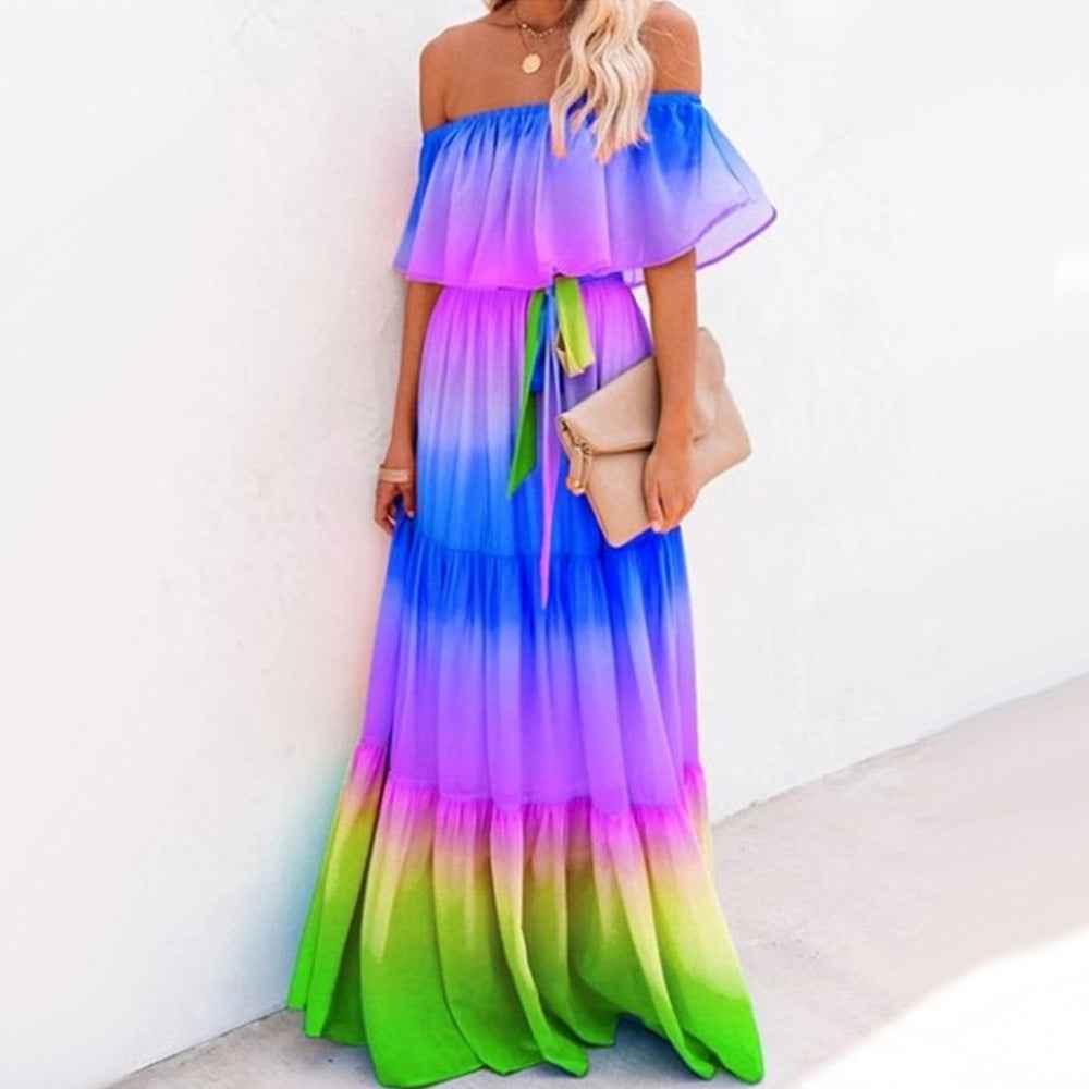 Women's One-Shoulder Gradient Street Style Swing Dress