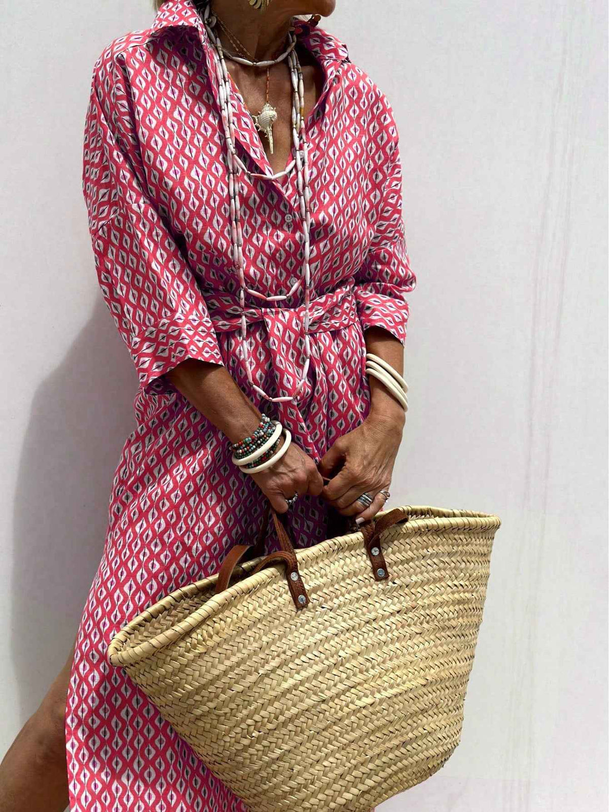 Orange Striped Shirt Dress with Waist Belt & Lapel Collar