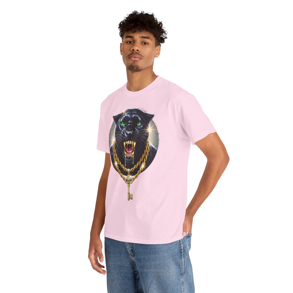 Luxury Black Panther Graphic Tee with Gold Chains & Key