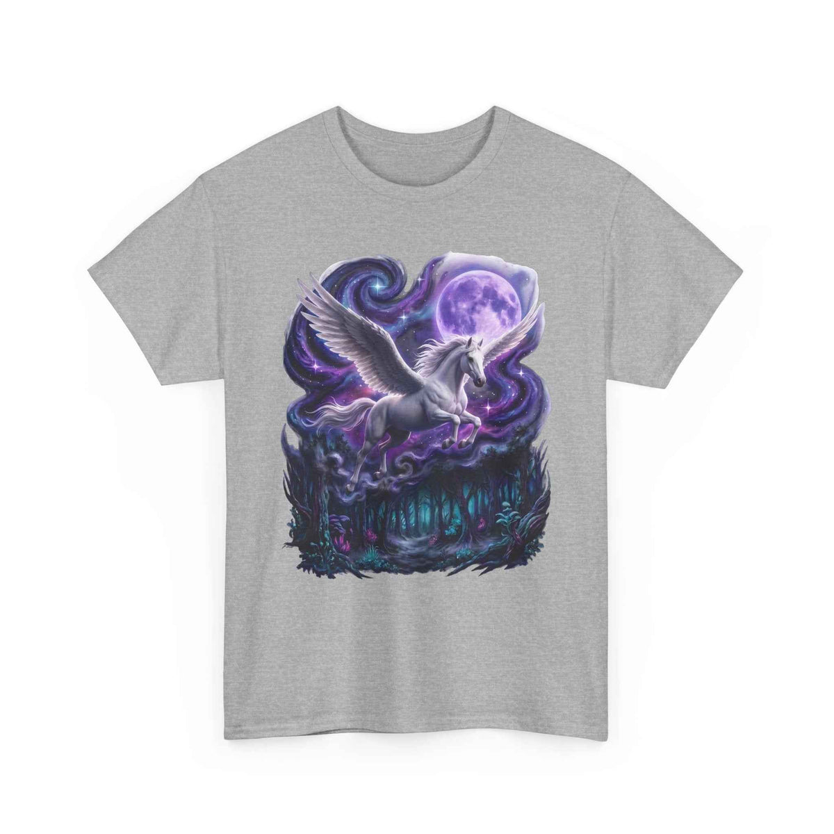 Celestial Pegasus Galaxy Moon Cotton T-Shirt - Cosmic Fantasy Graphic Tee