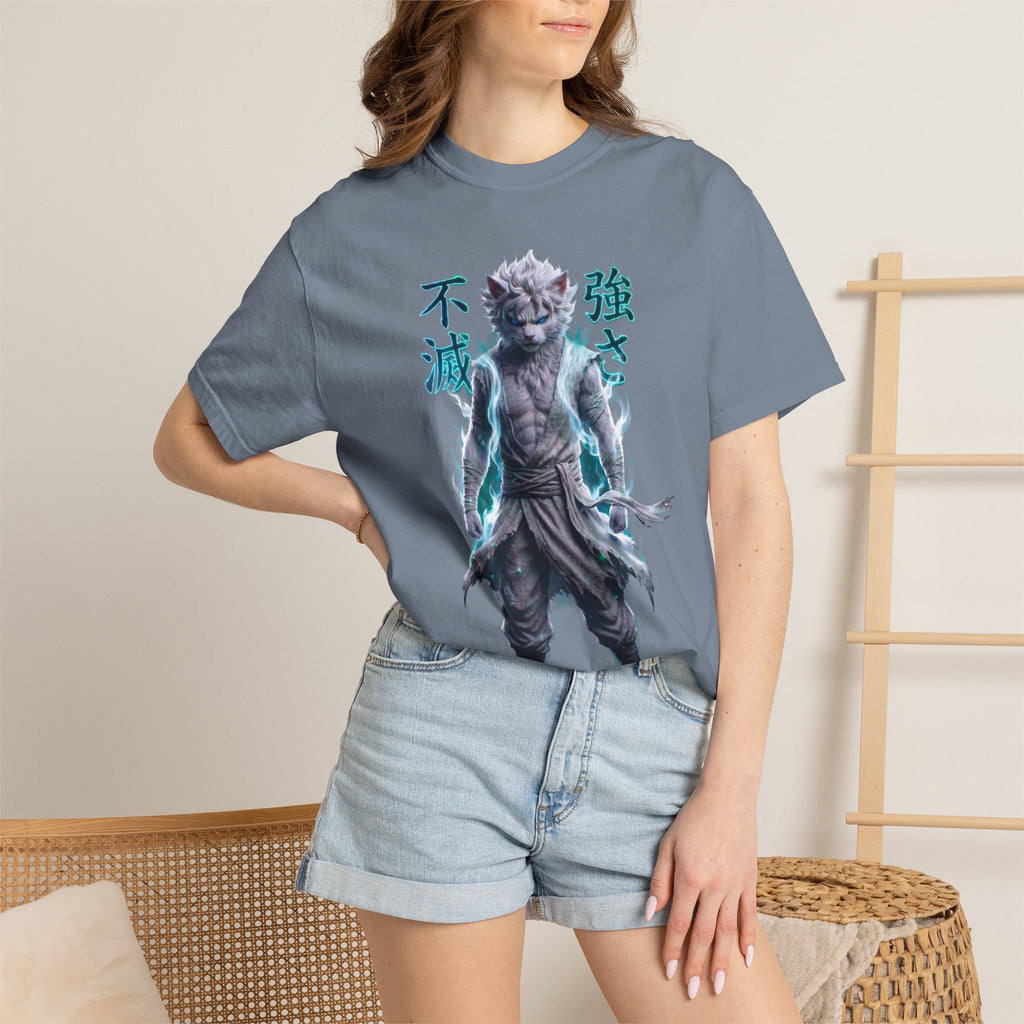 Cyberpunk Cat Warrior Graphic Tee - Harajuku Style, 100% Cotton Premium Tee