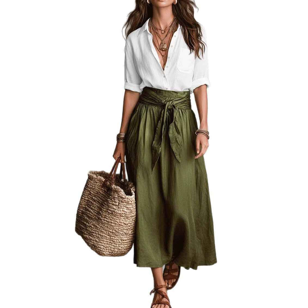 Summer Short-Sleeve Suits Fashion Casual Button-Down Shirt Top And Straight Skirt Women's Two-Piece Set