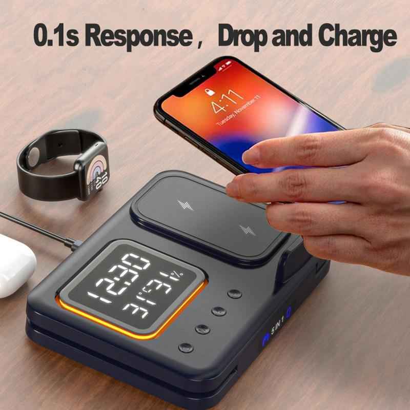 15W Wireless Charging Stand 5-in-1 Alarm Clock: Multi-Device Fast Charger