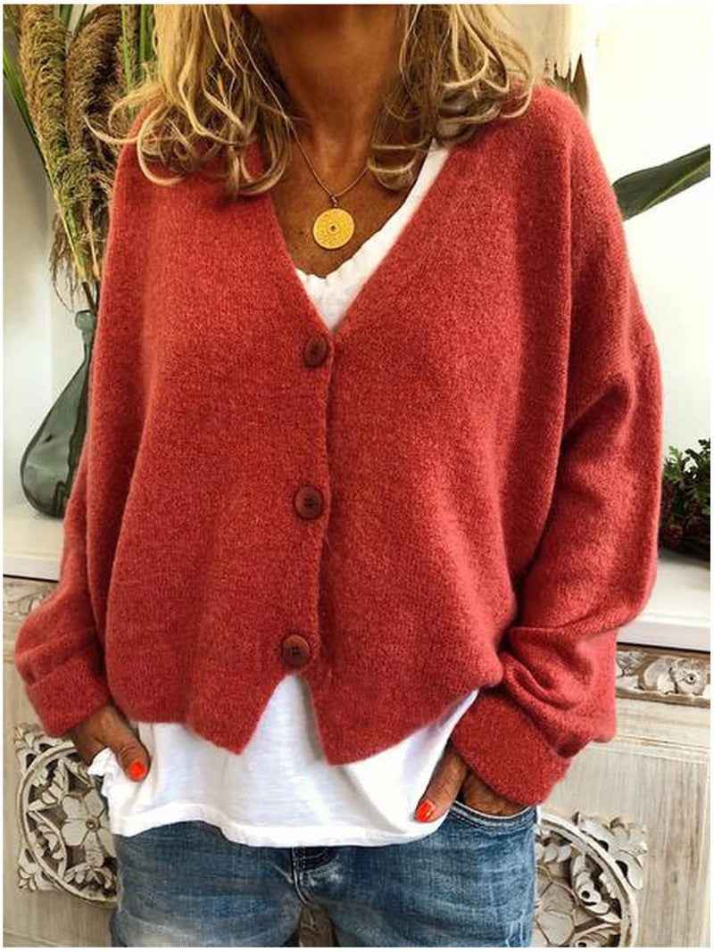 Women's Lightweight Solid Color Cardigan Sweater - European Sizes