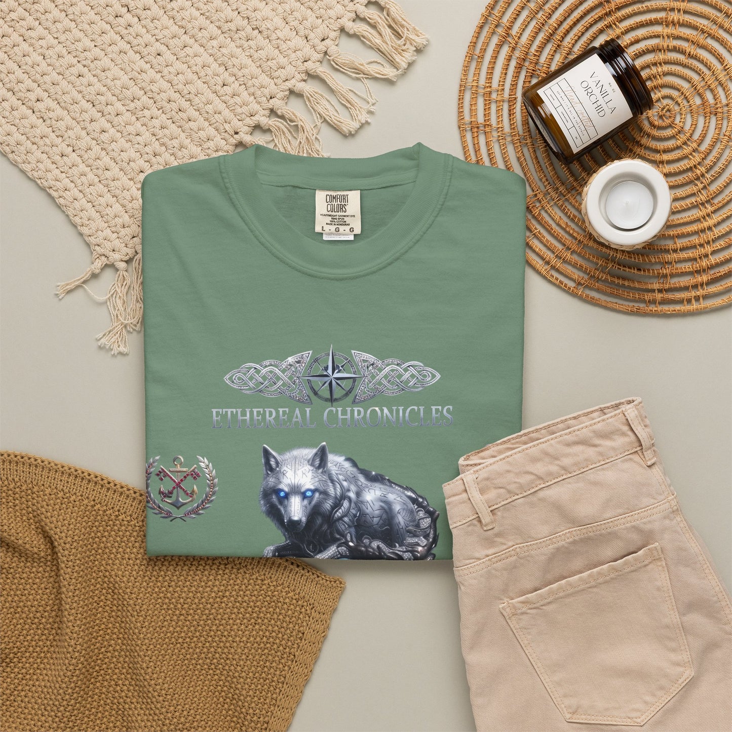 Ethereal Chronicles Graphic Tee | Mythical Wolf & Celestial Owl Shirts for Men & Women | Dark Fantasy Gothic Aesthetics Heavyweight Comfort Colors 1717 T-Shirt